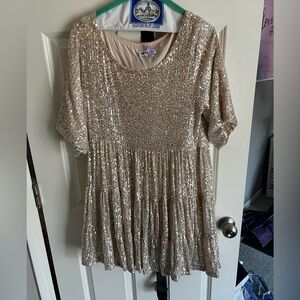 Amazing Lace Sequins Baby Doll Dress